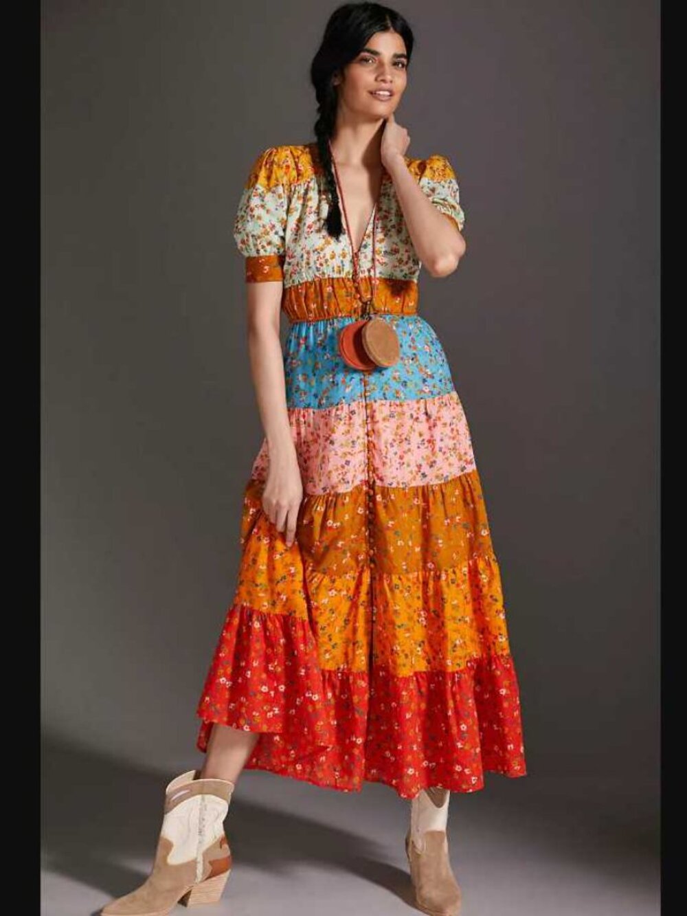 S By Anthropologie Tiered & True floral maxi prairie dress #4 - Picture 2 of 11